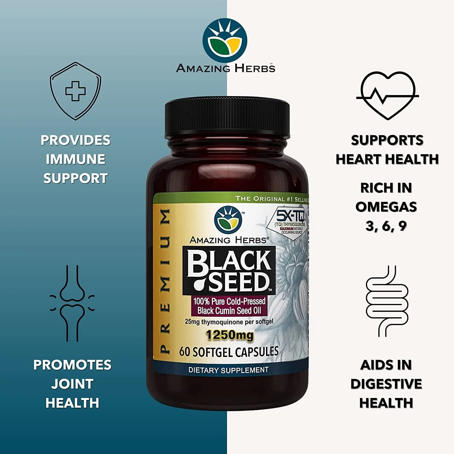 Amazing Herbs Black Seed Oil Softgels – Cold-Pressed Nigella Sativa (Pack of 3)