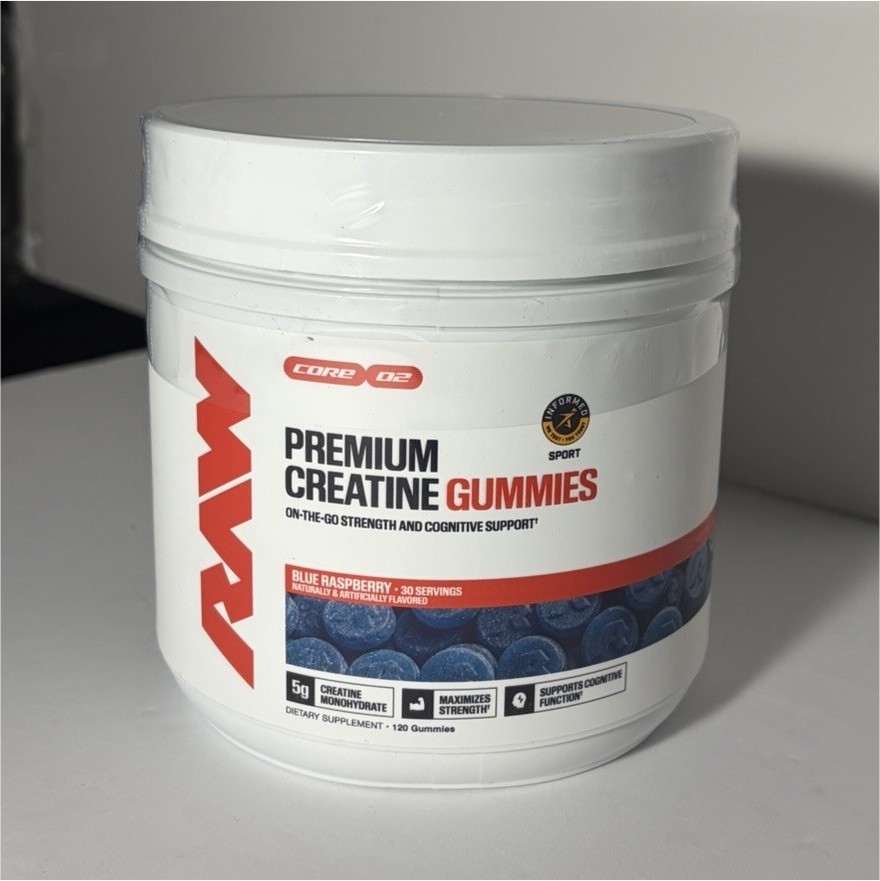 RAW Creatine Monohydrate Gummies Blue Raspberry 5g 120 Count Unisex
