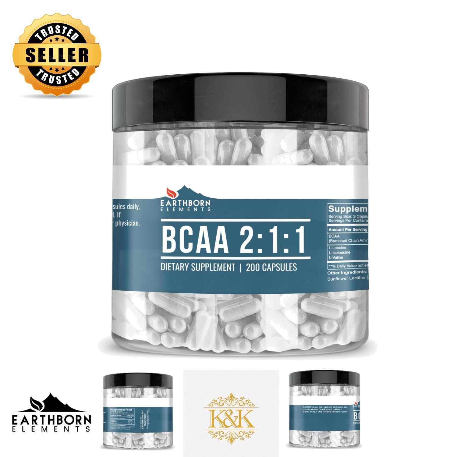 BCAA 200 Capsules – Pure & Undiluted 60 Day Supply, No Additives, Gluten-Free