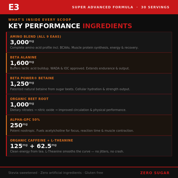 Drink E3 Energy Endurance Electrolytes 9 Essential Amino Acids Great Taste 30srv