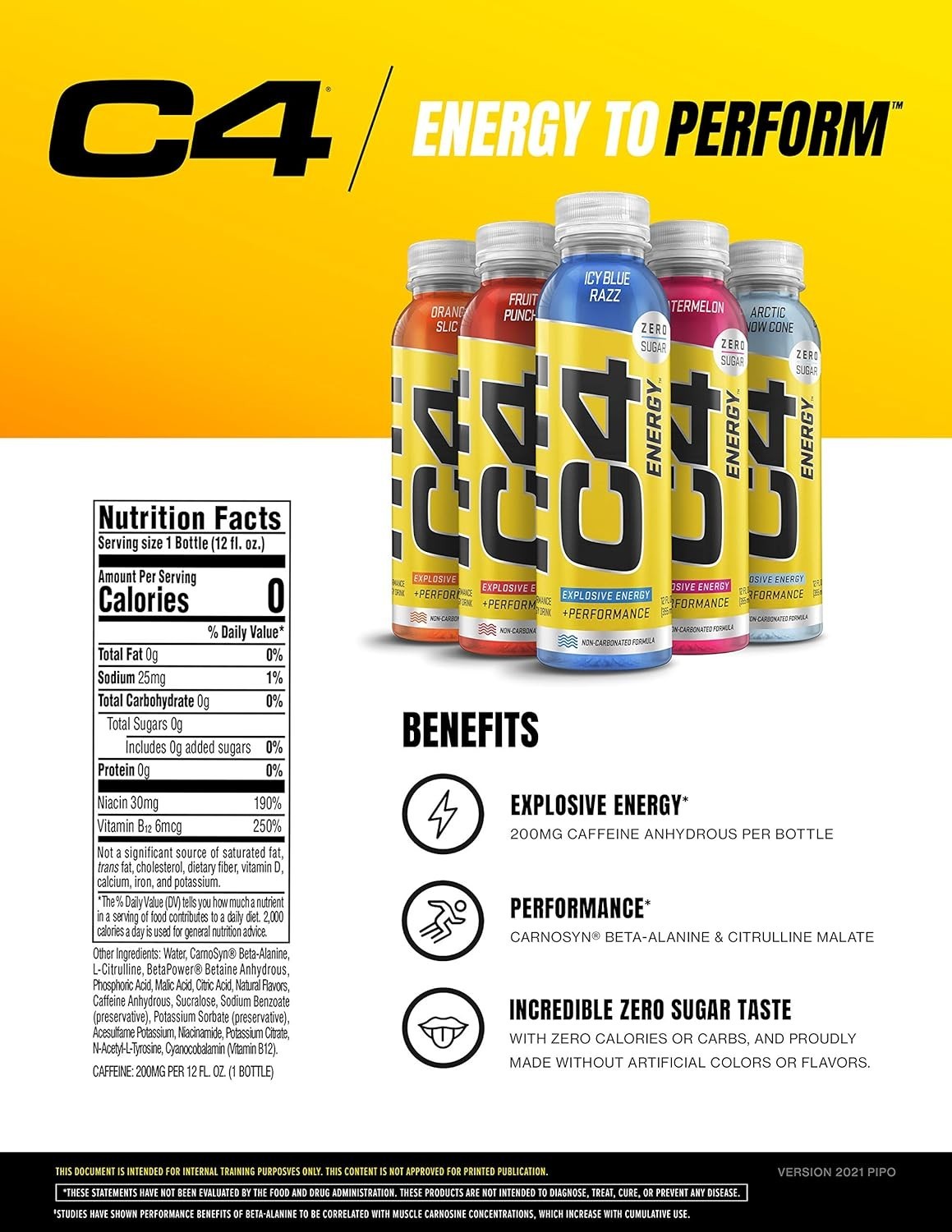 C4 Energy Fruit Punch Drink with Beta-Alanine, Zero Sugar – Perfect for Workouts