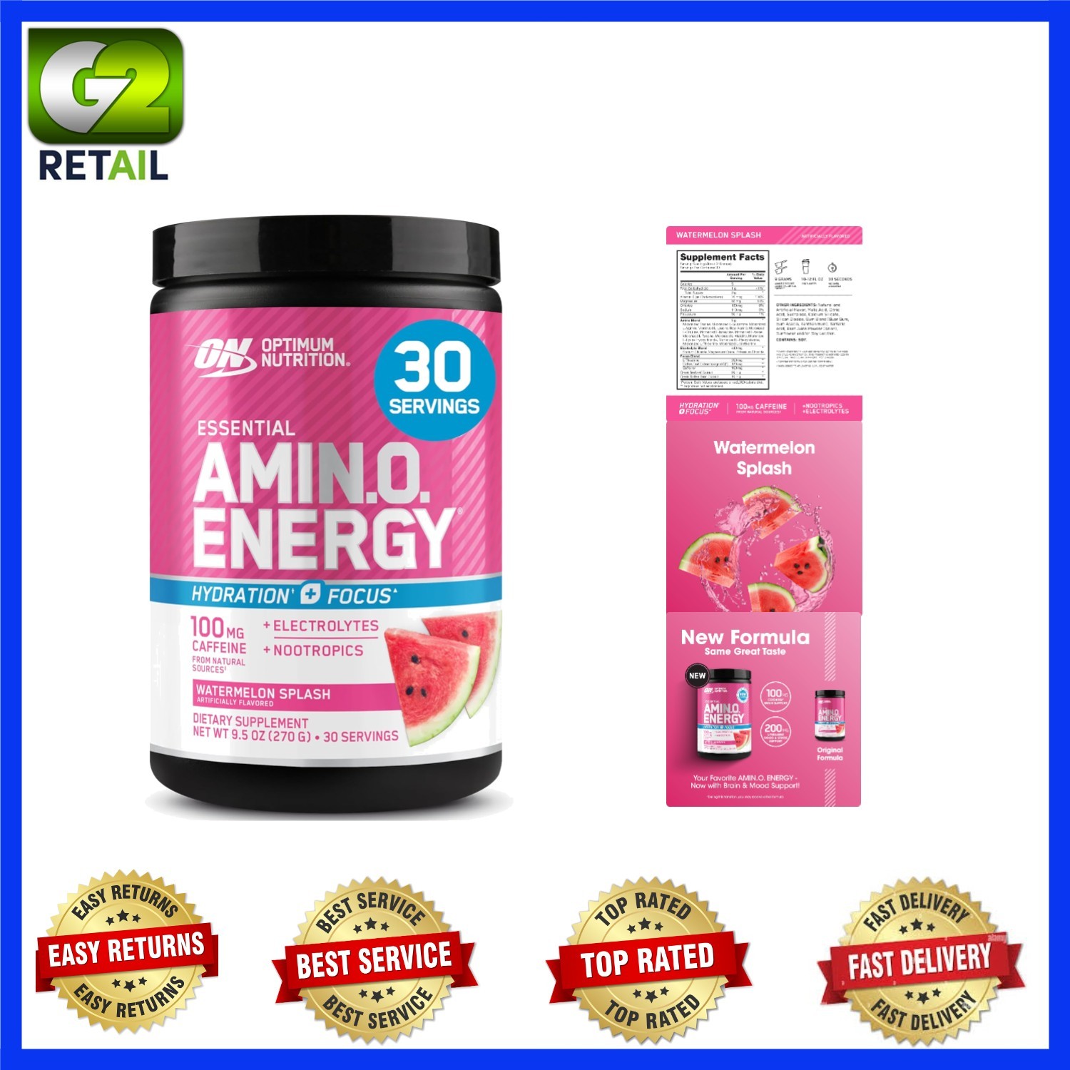 Essential Amino Energy + Electrolytes – Watermelon Flavor for Energy and Focus