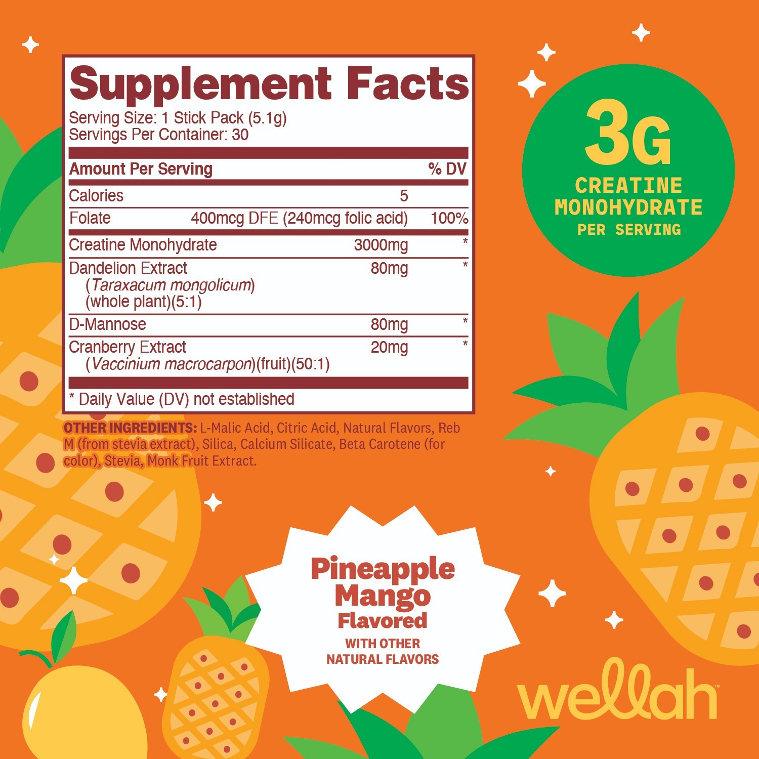 Wellah Pump-It-Up Creatine For Women (Pineapple Mango) 30 Stick Packs