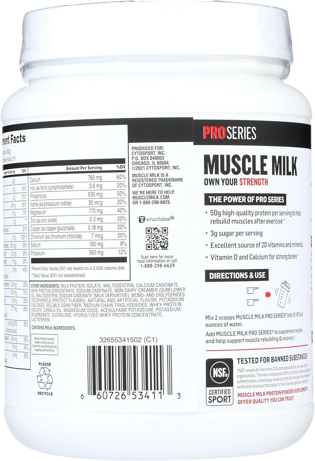 Lean Muscle Protein Powder – 2 lbs Intense Vanilla Flavor, 50g Protein per Scoop
