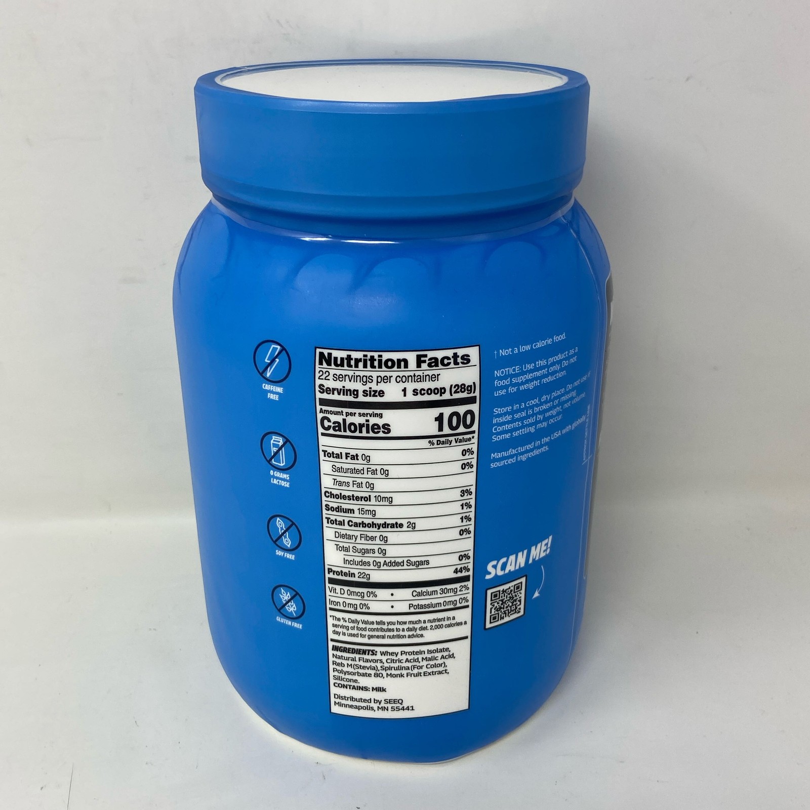 SEEQ Clear Protein Blue Razz Freeze 22 Servings 22g Whey Isolate
