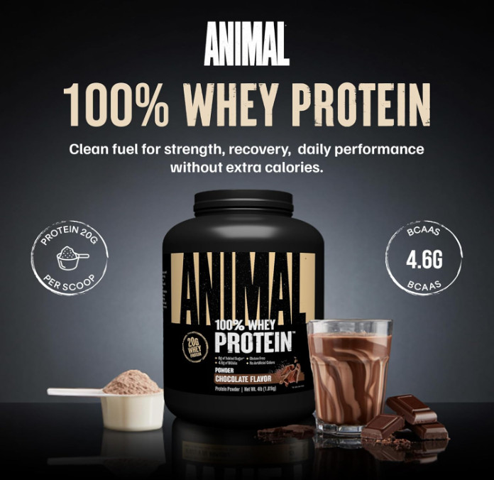 Animal 100% Whey Protein Powder, Chocolate, 4 lb, Low Sugar Formula