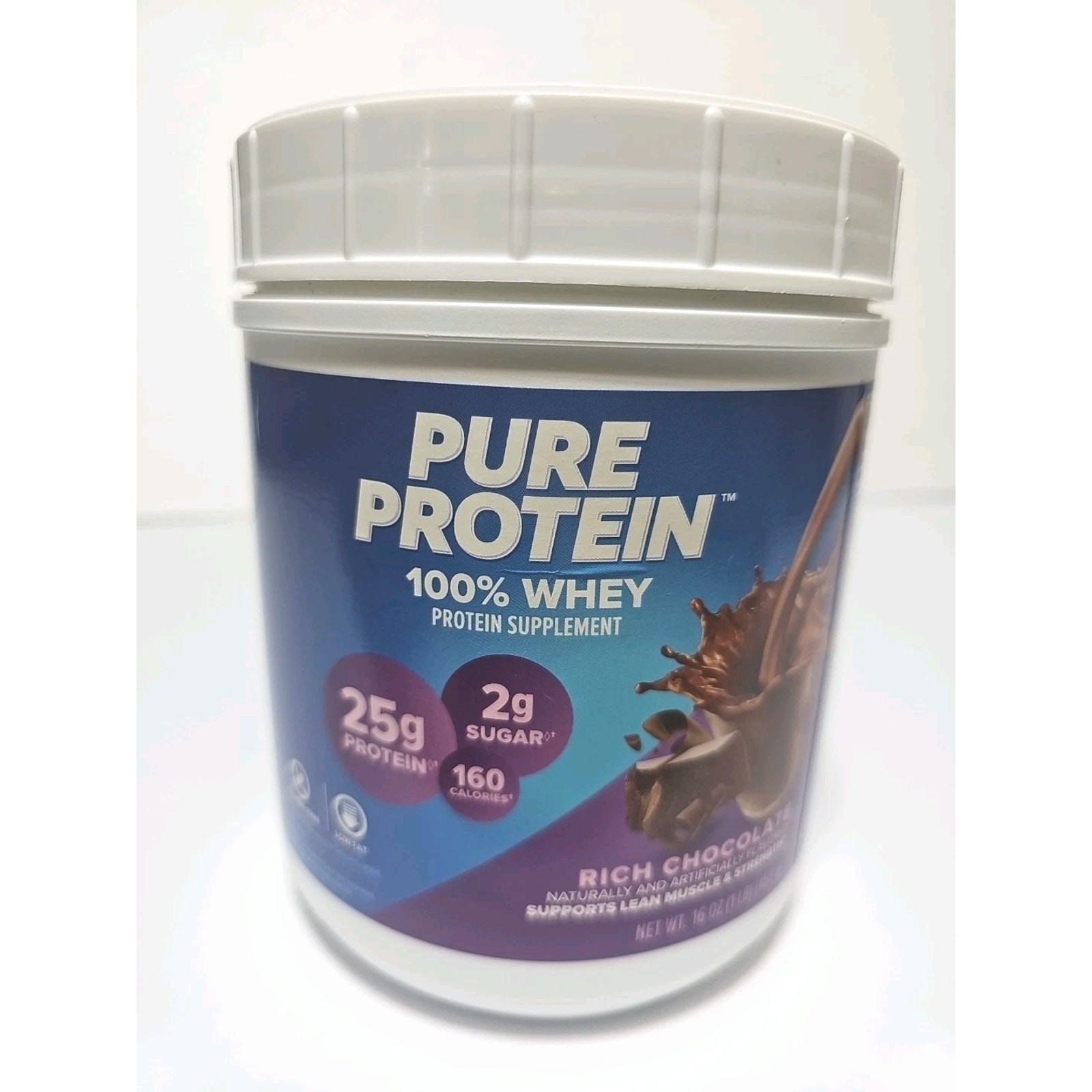 Pure Protein Powder, Whey, High Protein, Gluten Free, Rich Chocolate, 1 lb