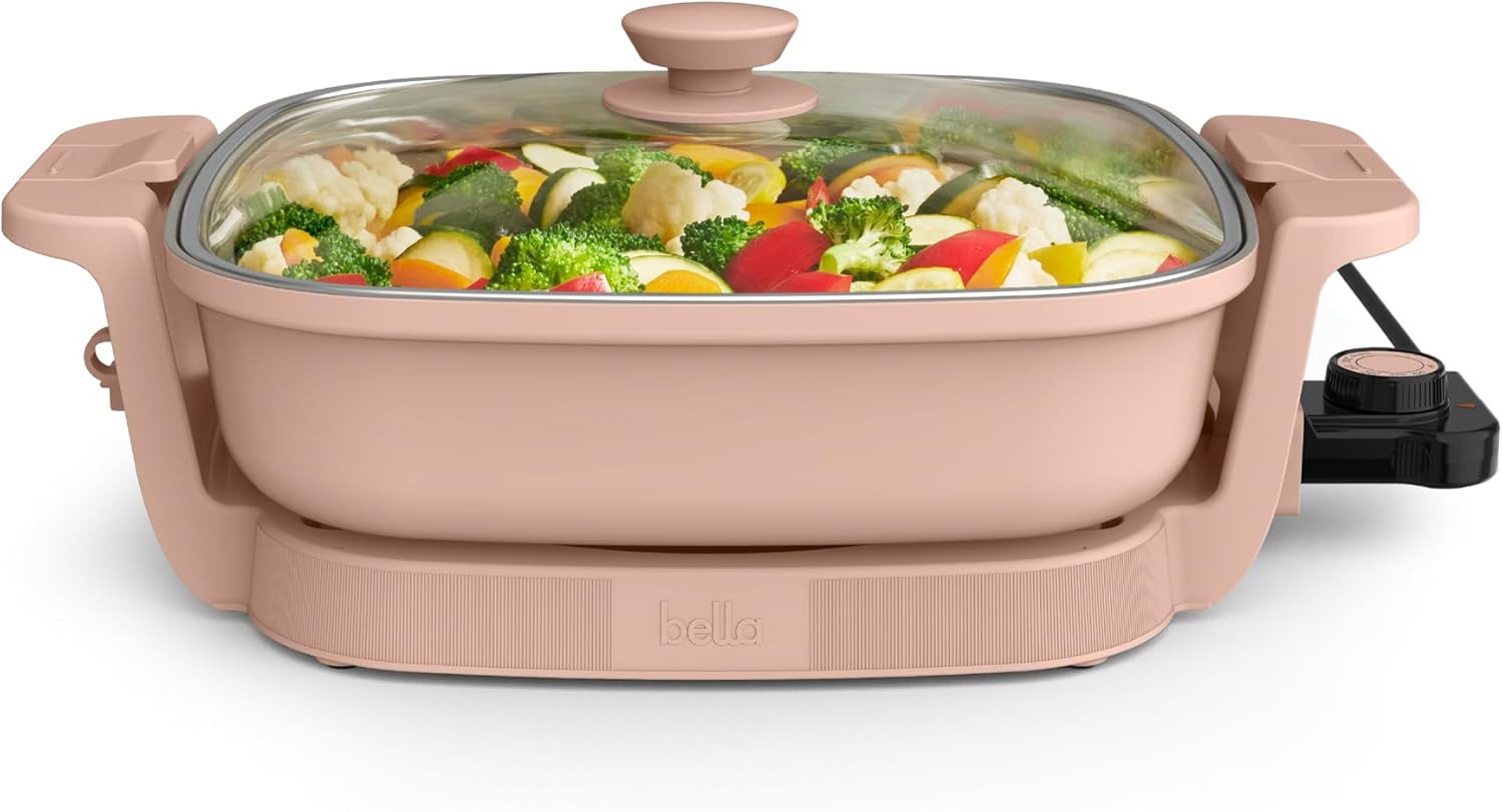 Electric Skillet with Ceramic Coating, Adjustable Temp & Dishwasher-Safe Lid