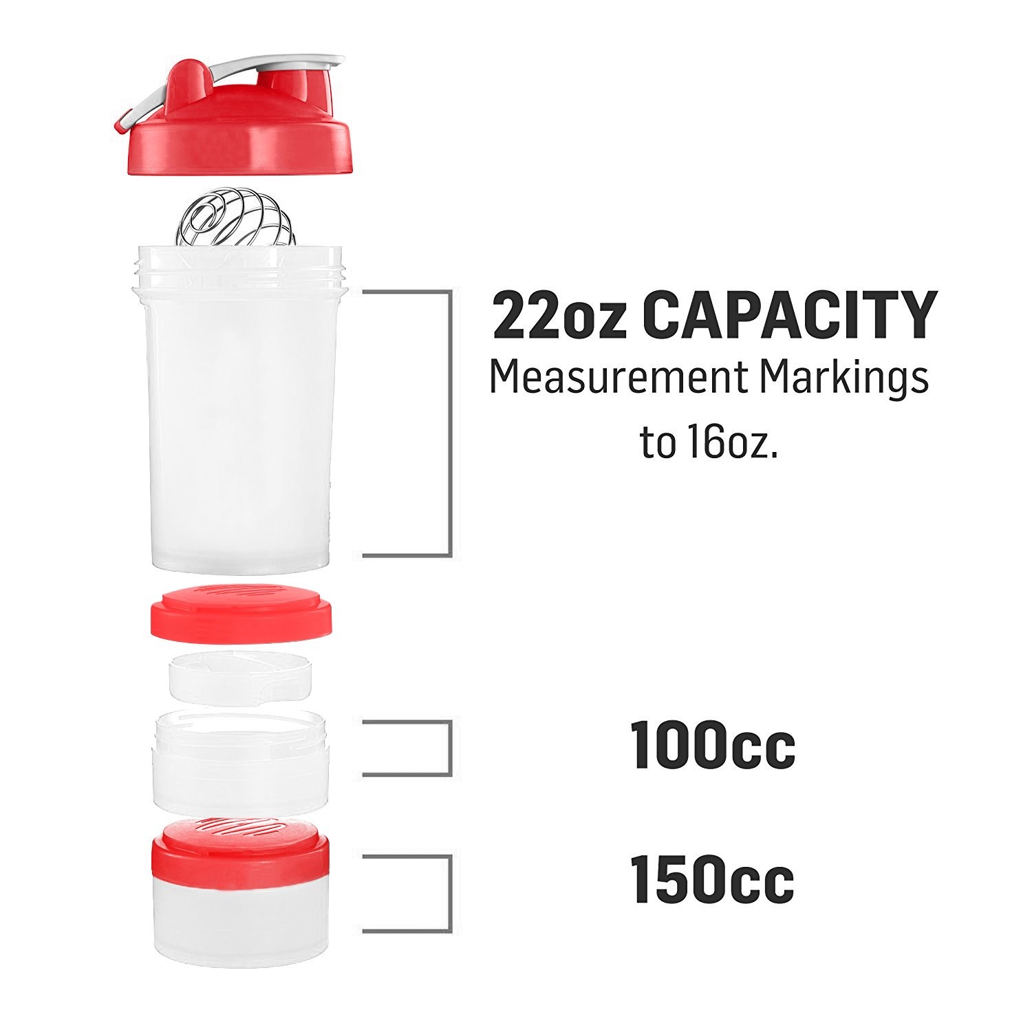 FASHNEX Protein Shaker Cup with Twist N’ Lock Storage Containers, 500ml (White)
