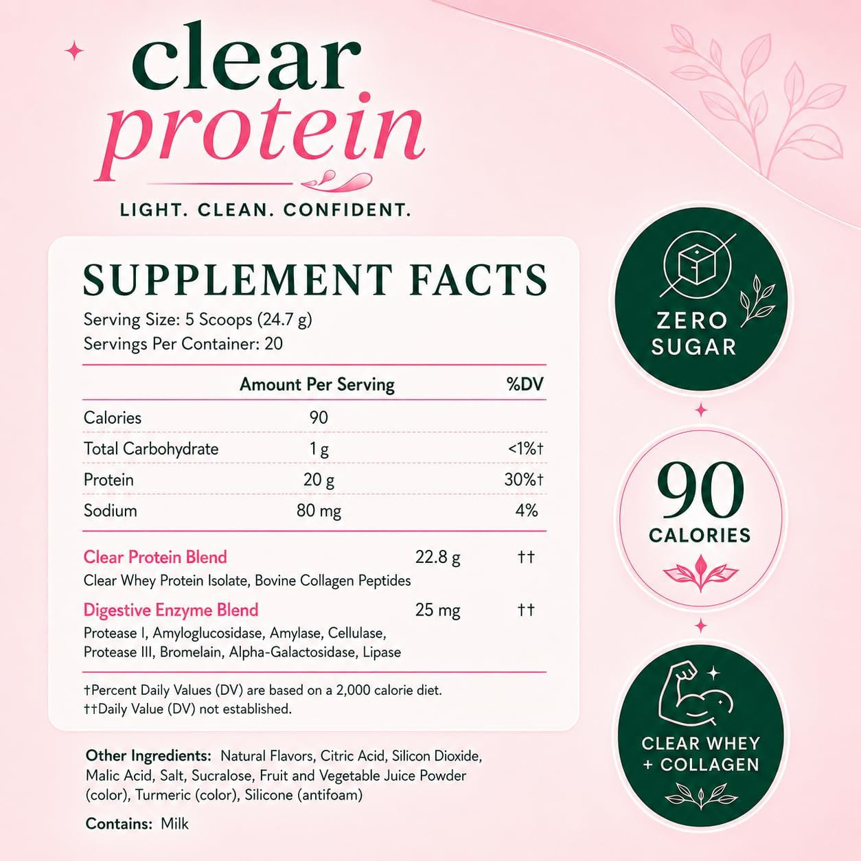 Clear Protein Powder 494G, Raspberry Lemon, 20G Protein, Whey Protein Isolate wi