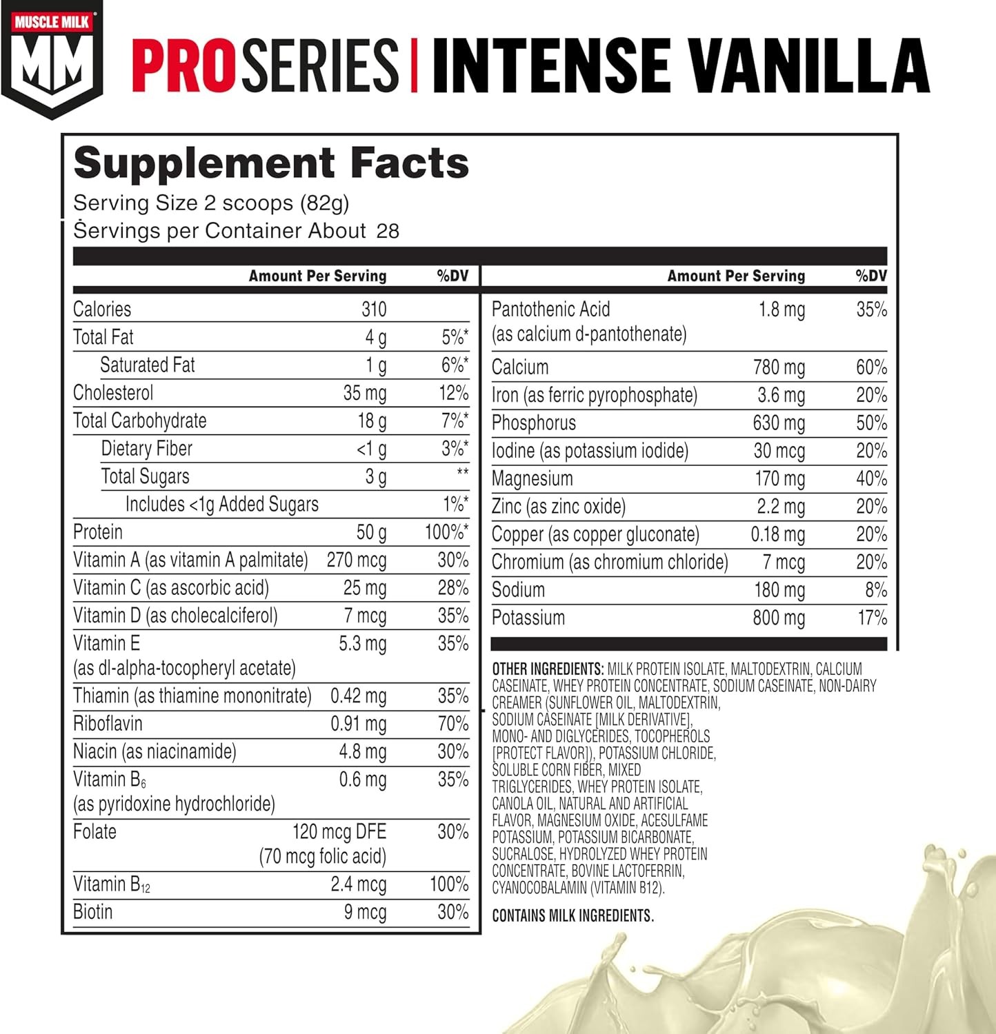 Muscle Milk Pro Intense Vanilla 5lb 50g Protein 28 Servings