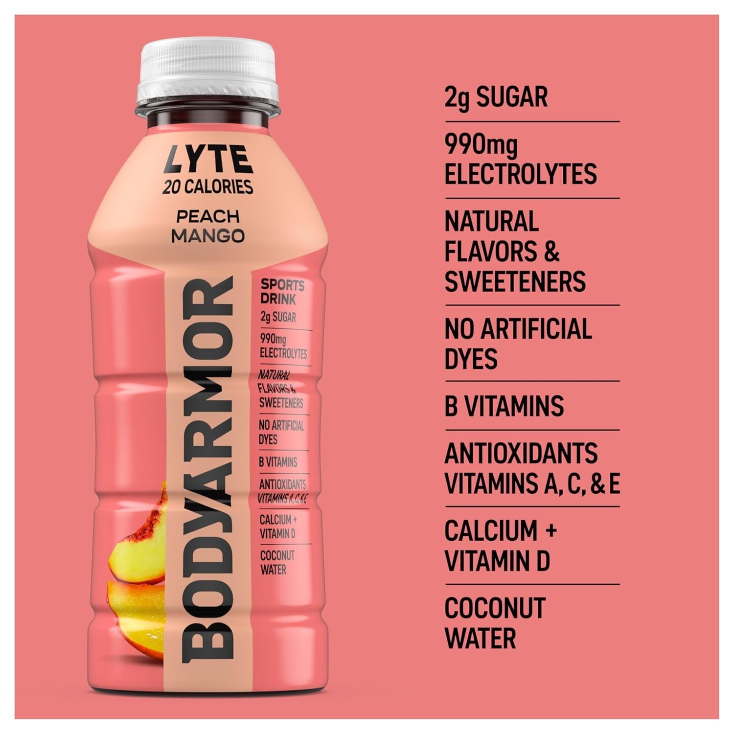 Lyte Peach Mango Electrolyte Sports Drink – 12 Pack, Natural Coconut Water Hy…