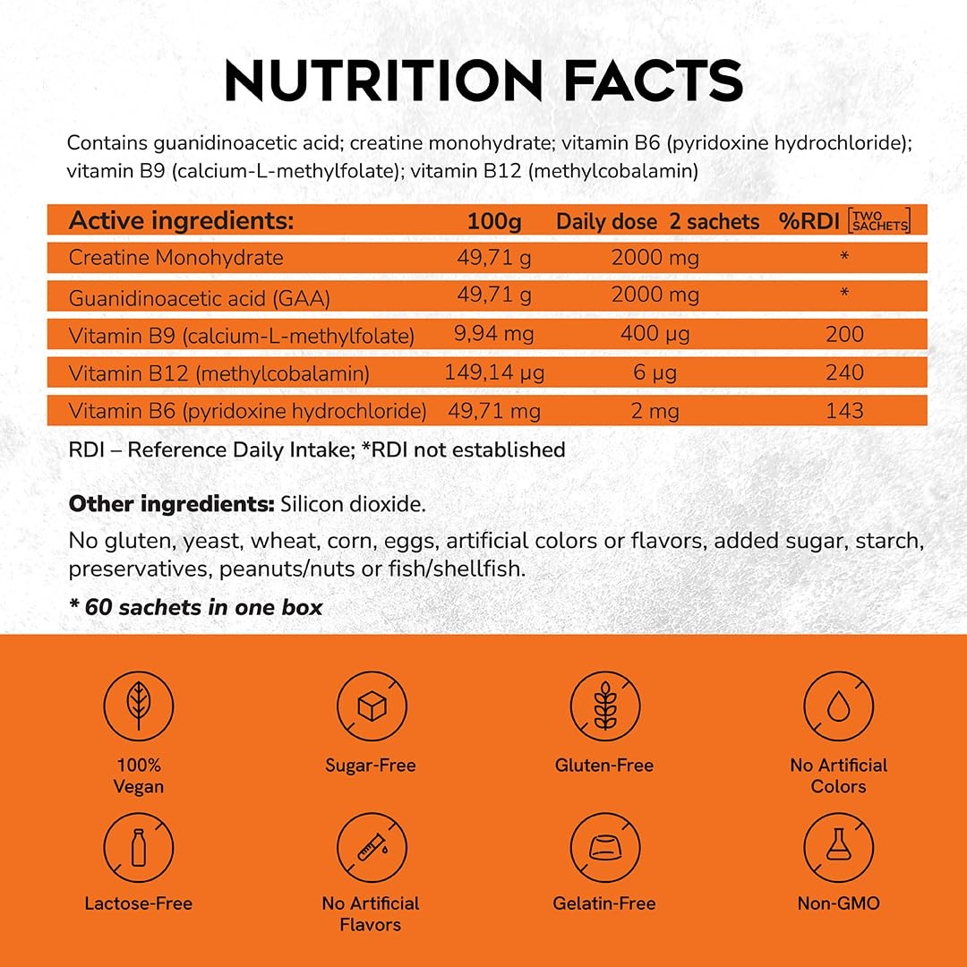 CreGAAtine Creatine Monohydrate + GAA 60 Sachets 30 Servings Strength Focus