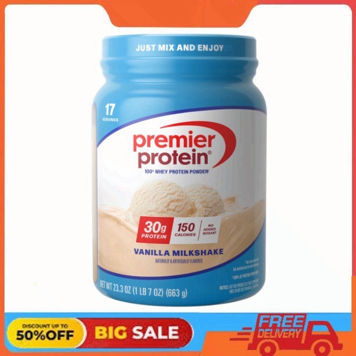 Premier Protein 100% Whey Protein Powder, Vanilla Milkshake, 30g Protein, 1.7 lb