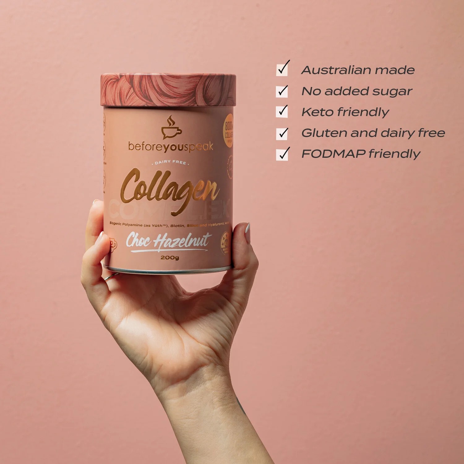 New Before You Speak Collagen Complex Choc Hazelnut 200g