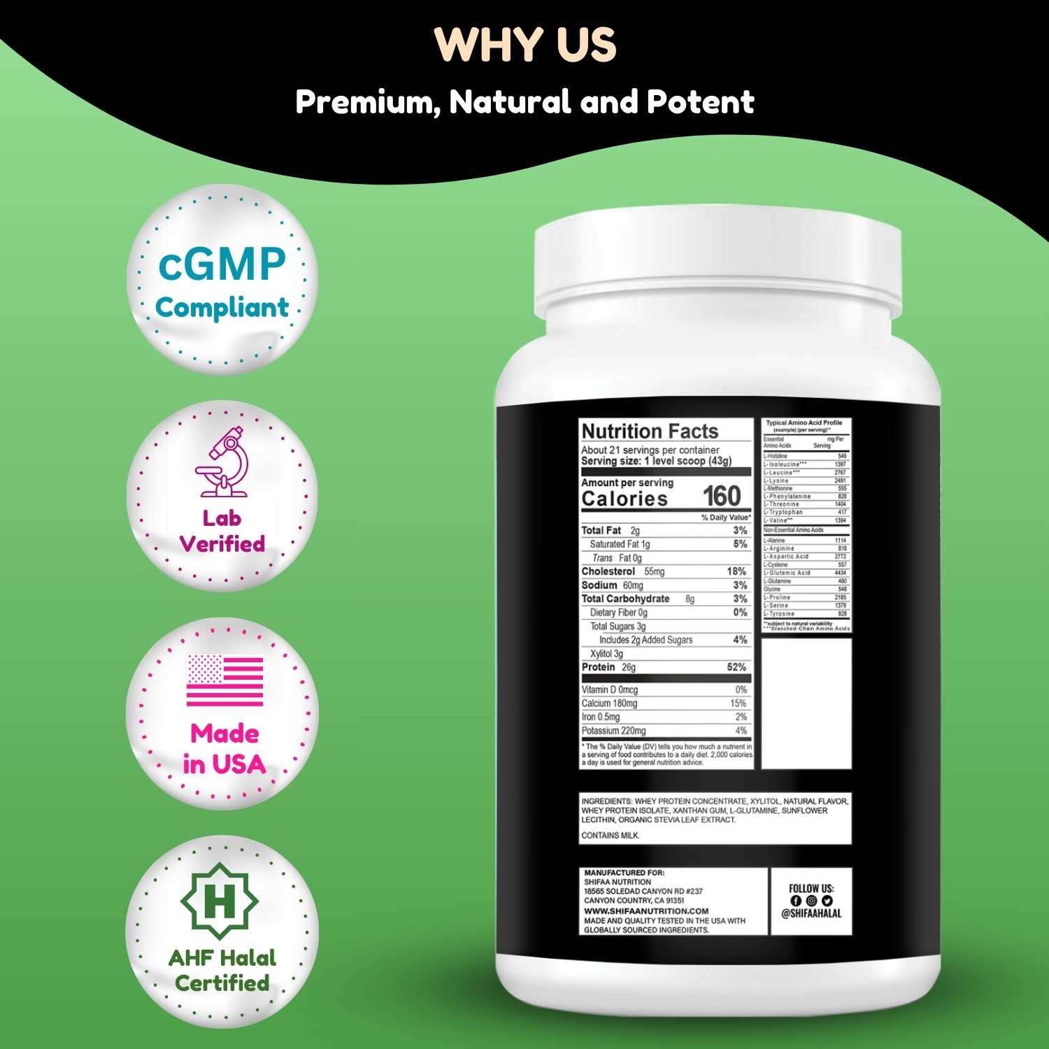 Delicious Creamy Vanilla Halal Whey Protein Powder 2Lbs | By SHIFAA NUTRITION