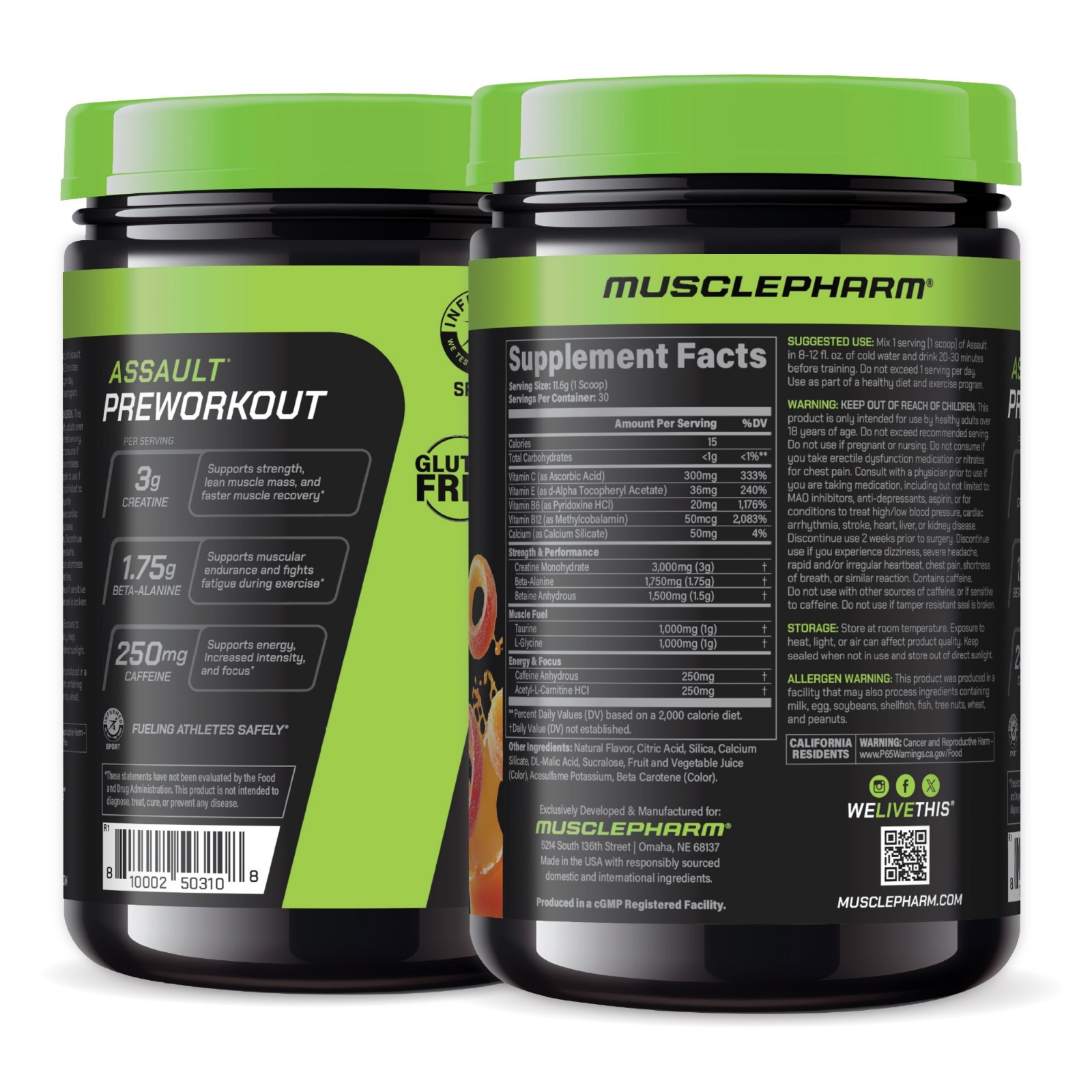 MusclePharm Assault Energy & Strength Pre Workout – 30 Servings, Sour Peach Ring