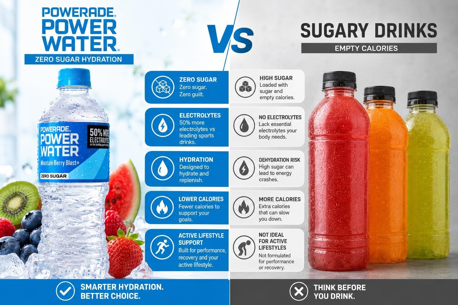 Zero Sugar Electrolyte Drink Variety Pack – 12 Bottles, 20 oz – Watermelon, Berr