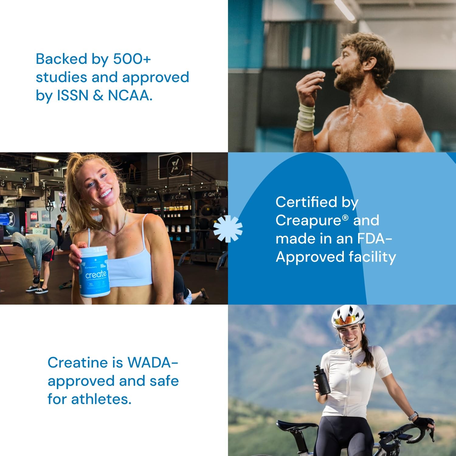Create Creatine Gummies 1.5g Focus Strength Endurance Vegan Blue Raspberry 90ct