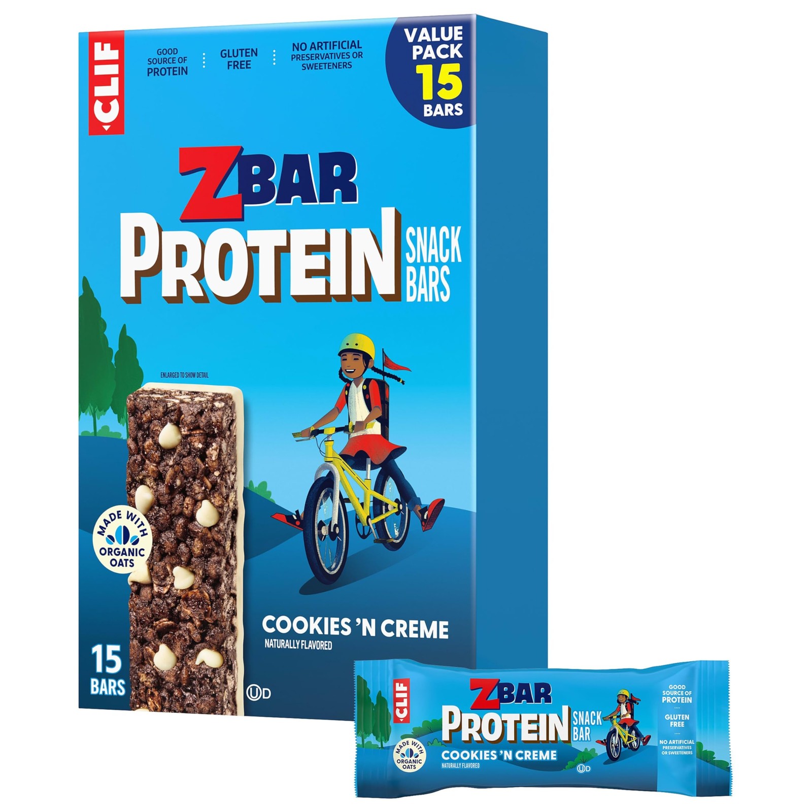 CLIF Kid Zbar Protein – Cookies ‘N Creme – Crispy Snack Bars – 15 bars
