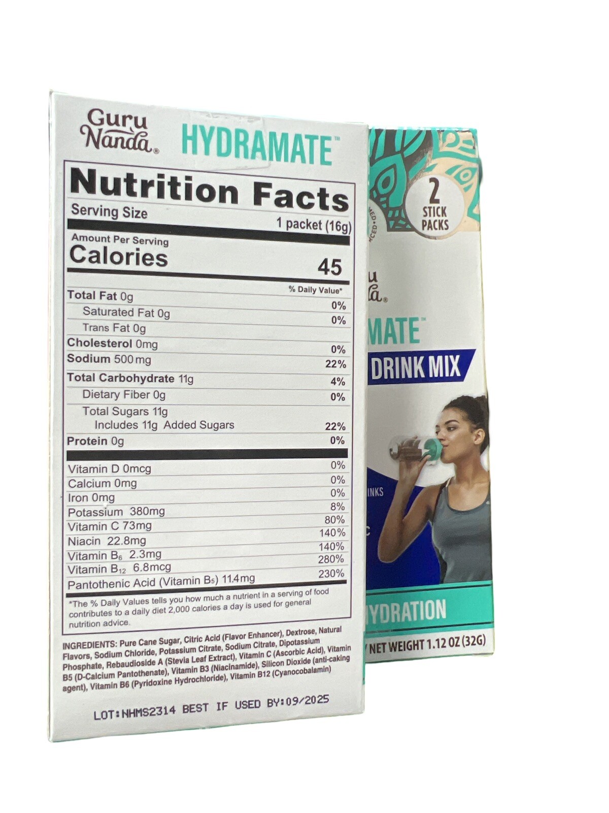 GURU NANDA HYDRAMATE Electrolytes Drink Mix Extra Hydration W/ Vitamins 2 Boxes.