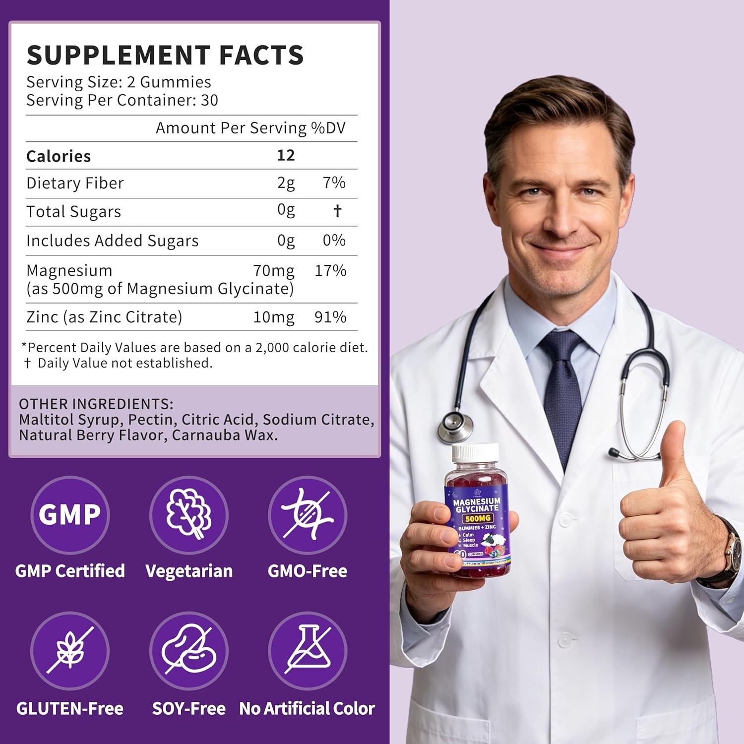 Herbance Magnesium Glycinate Gummies 500mg, High Absorption Magnesium glycinate