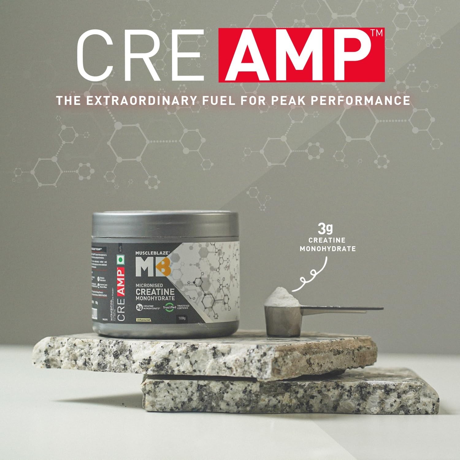 MuscleBlaze Micronised Creatine 100g Monohydrate CreAMP Powder 32 Servings