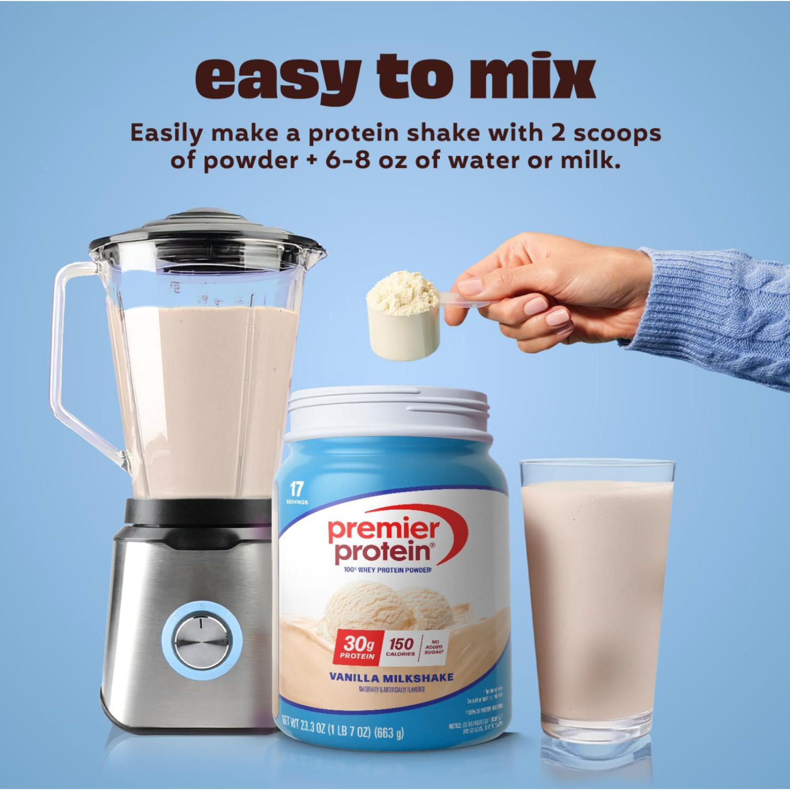 Premier Protein Powder, Vanilla Milkshake 30g Protein 1g Sugar 100% Whey Protein