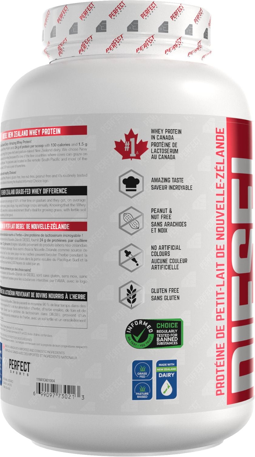 PERFECT Sports DIESEL New Zealand Whey Protein Powder, Grass-Fed, Gluten Free, C