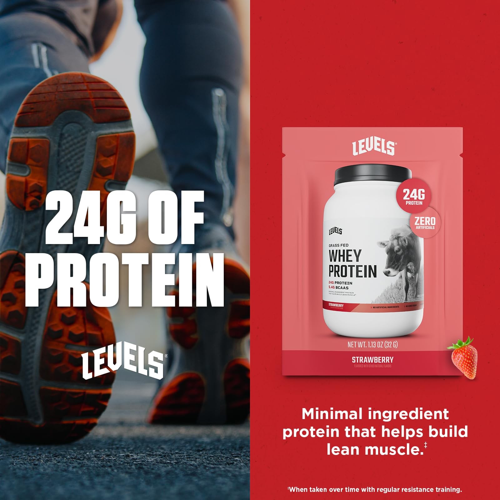 Levels Grass Fed Whey Protein Powder No Artificials 24G of Protein Strawberry…