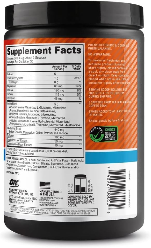 Amino Energy Powder with BCAA & Electrolytes – 10.5 oz Tangerine Wave Flavor