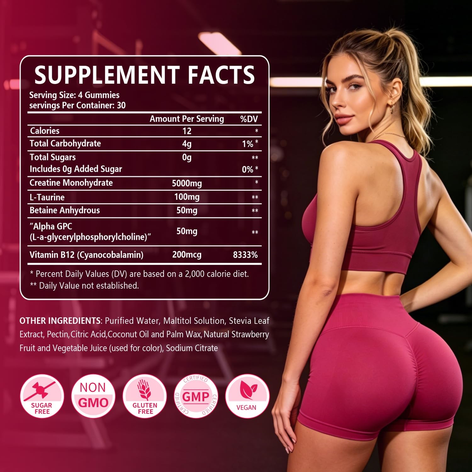 Creatine Gummies for Women – Booty Builder Supplement, Creatine Monohydrate G…