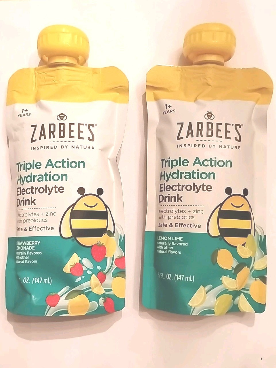2 Zarbee’s Triple Action Hydration Electrolyte Drink Strawberry Lem/ Lemon Lime