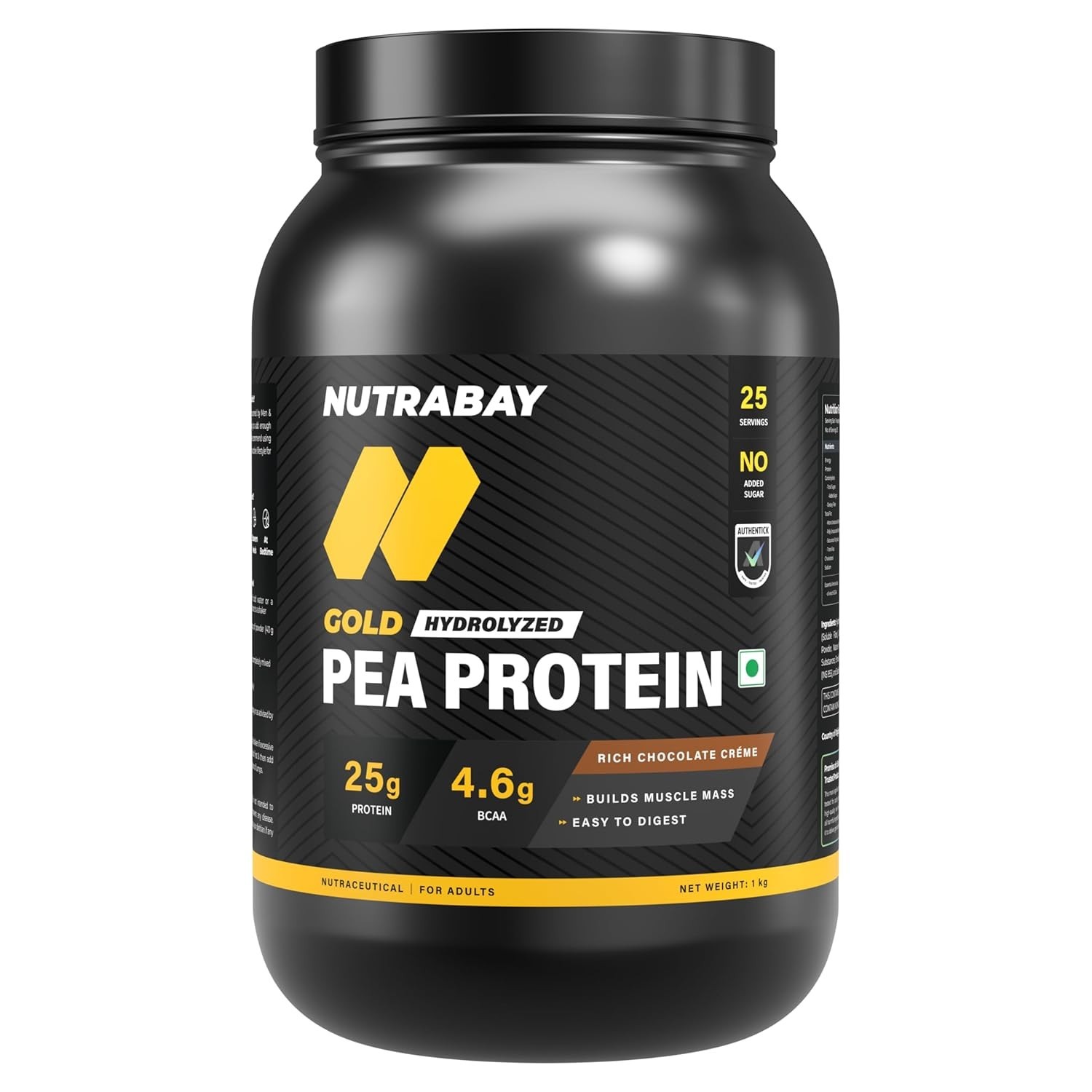 Pea Protein Powder 25g Protein, 4.6g BCAA, 5g Fiber| Rich Chocolate, 25 Servings