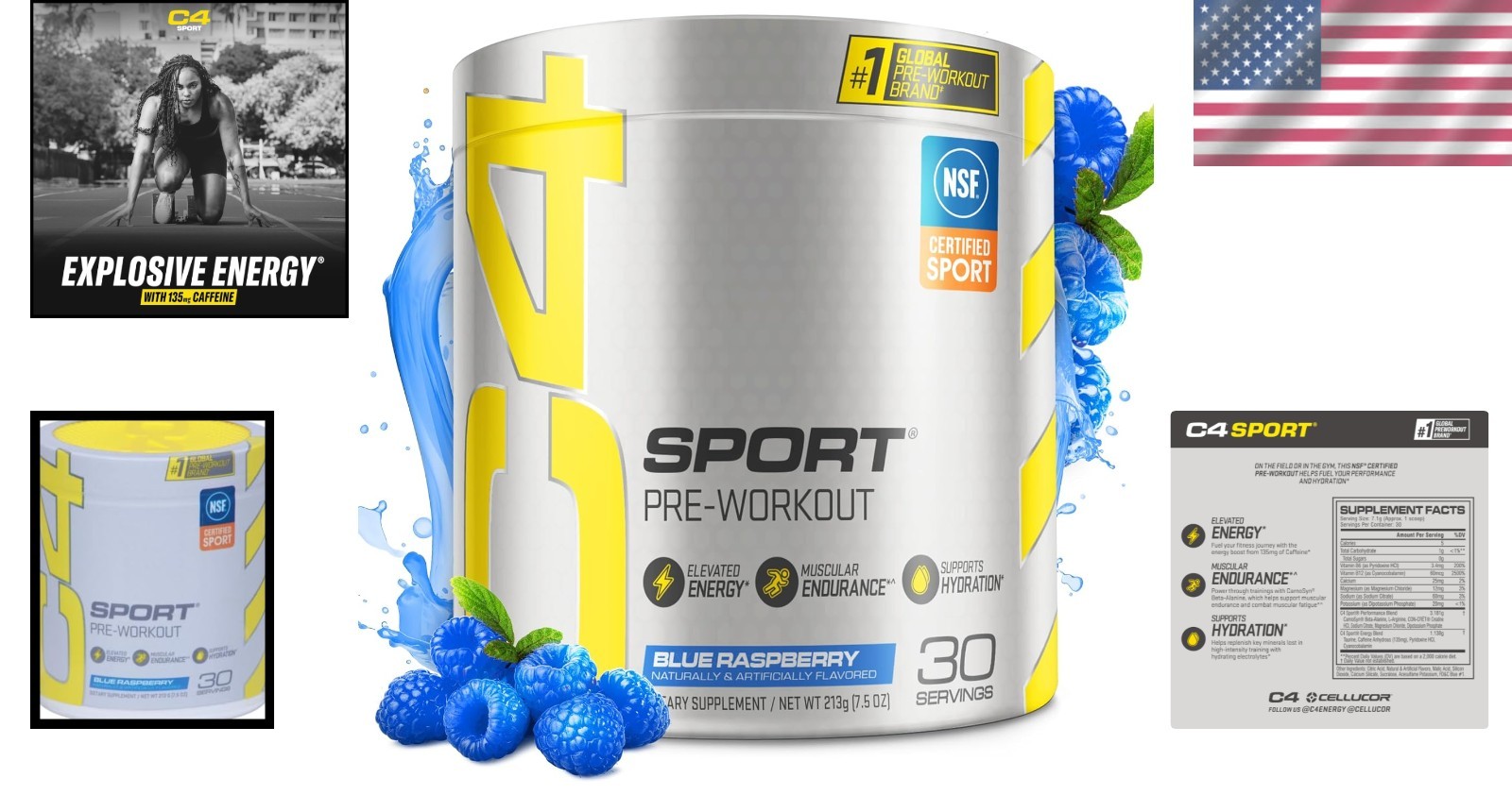 30 Servings of Sugar-Free Blue Raspberry Pre-Workout | NSF Certified for Sport
