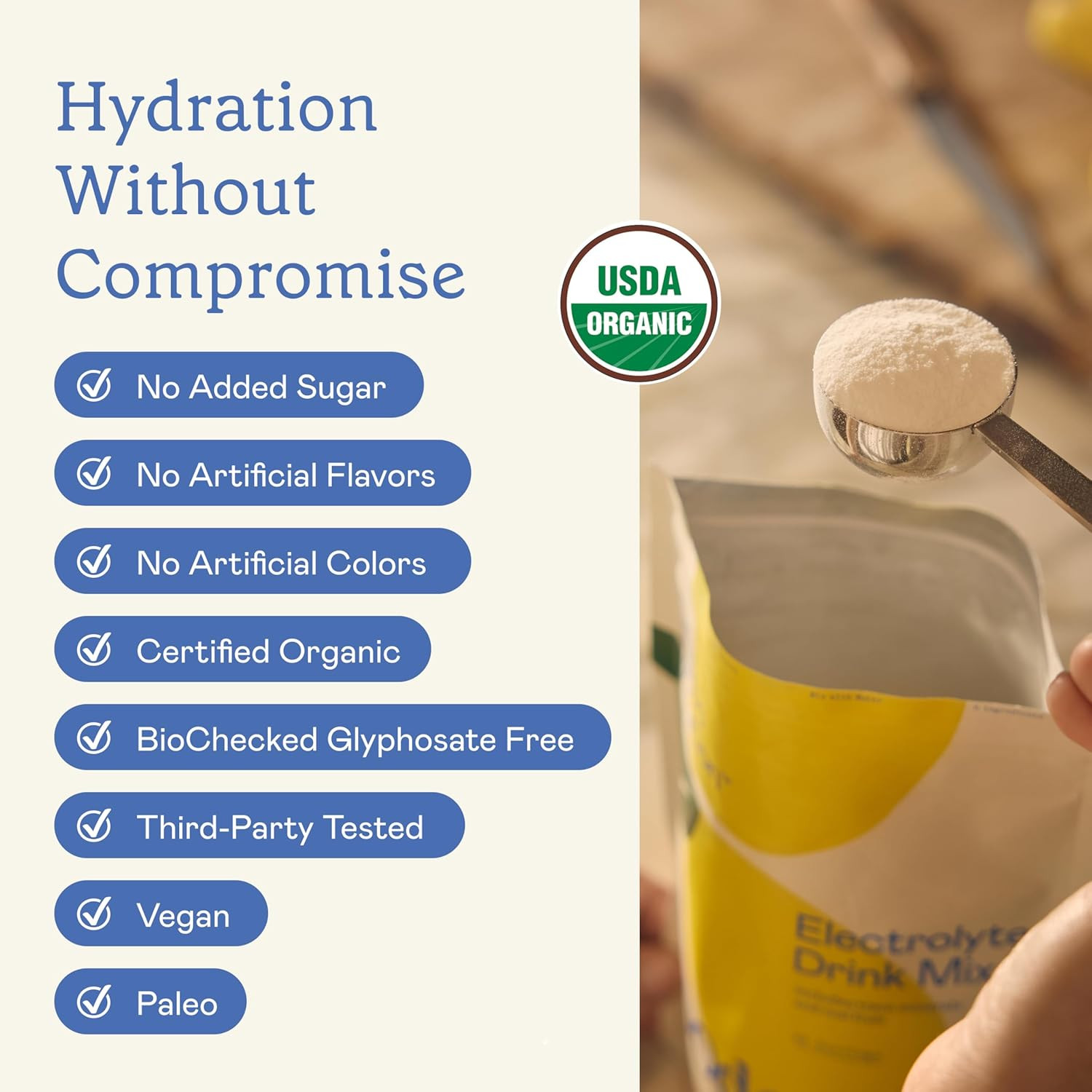 Organic Hydration Electrolyte Drink Mix, Certified Organic Hydration Powder, Non