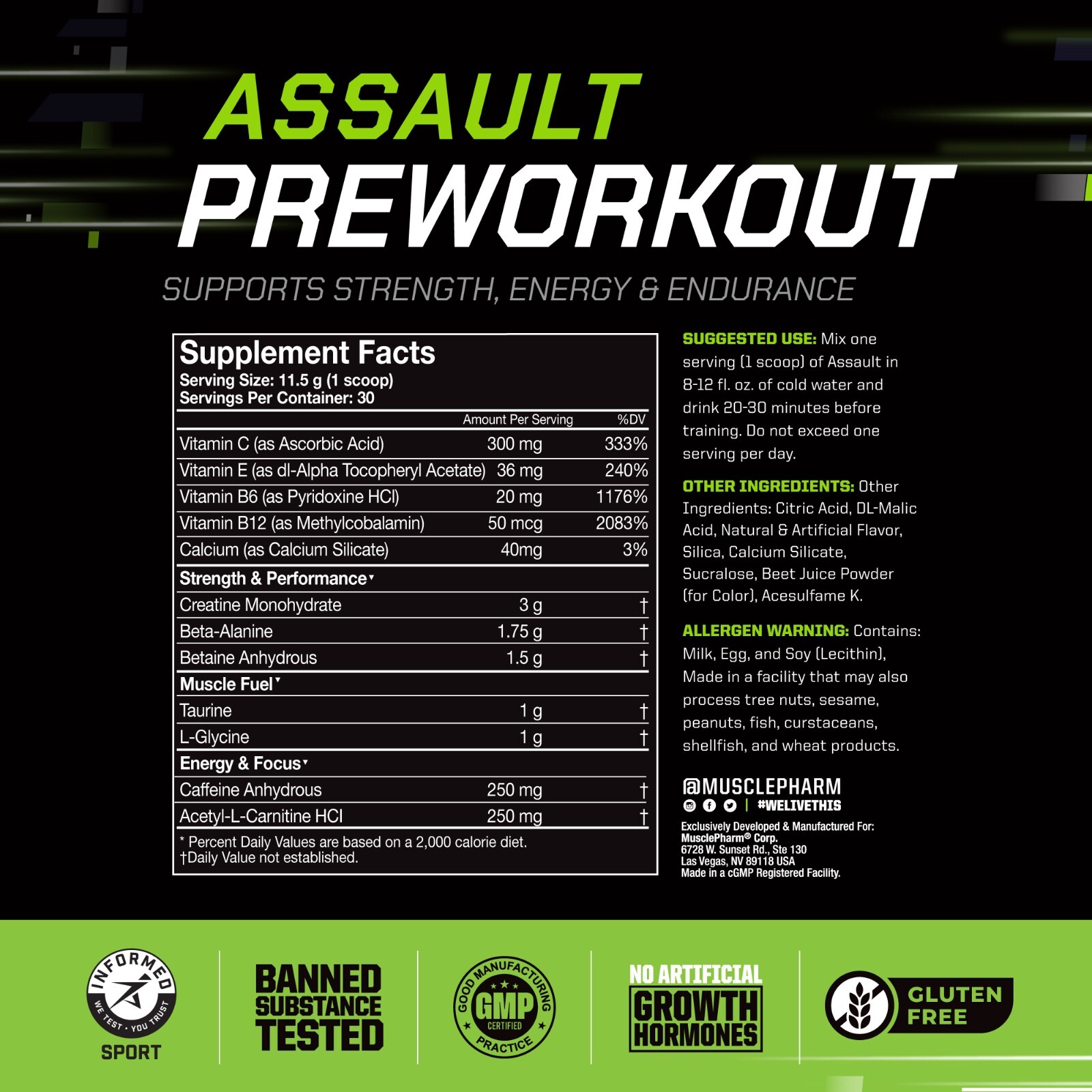 MusclePharm Assault Energy & Strength Pre Workout – 30 Servings, Fruit Punch