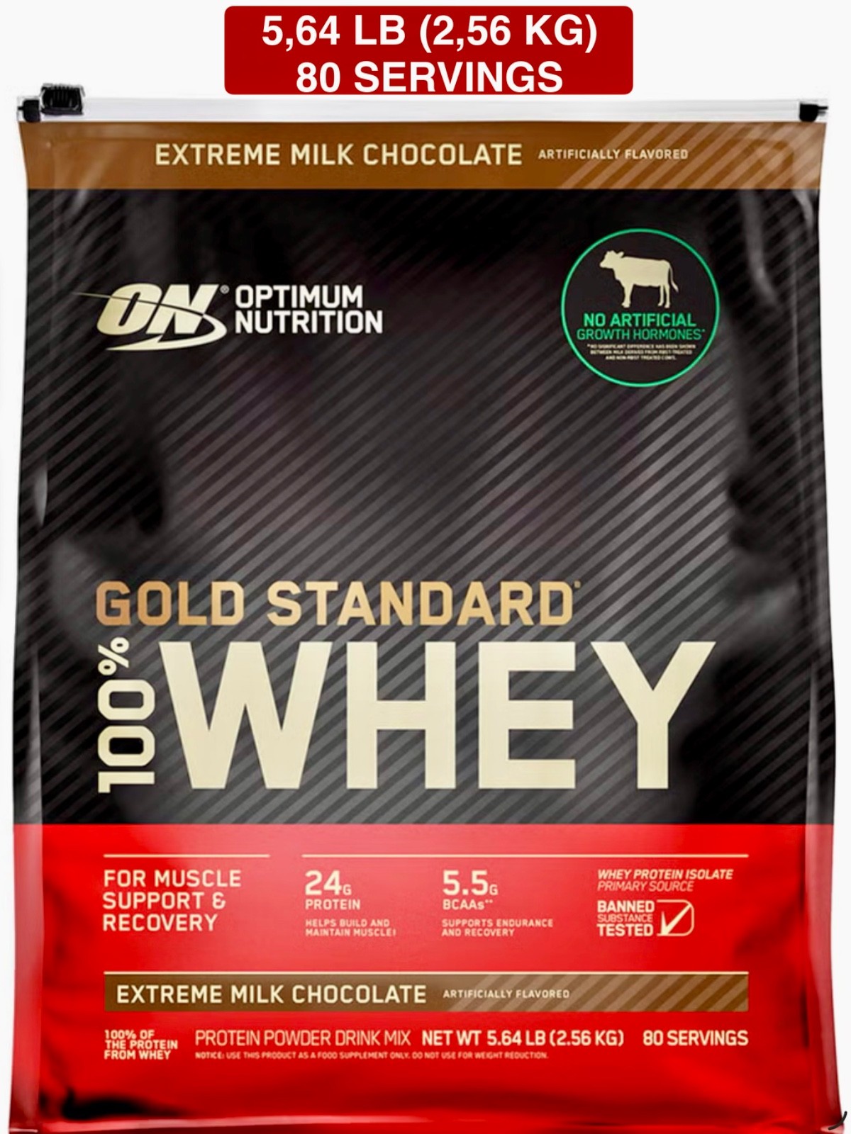 100% Whey Protein, Optimum Nutrition Gold Standard, 80 Servings, 24g Protein