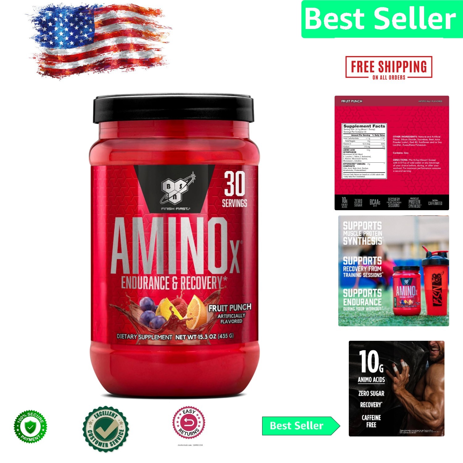 Amino X BCAAs – Caffeine-Free Muscle Recovery Powder, Keto Friendly, 30 Servings
