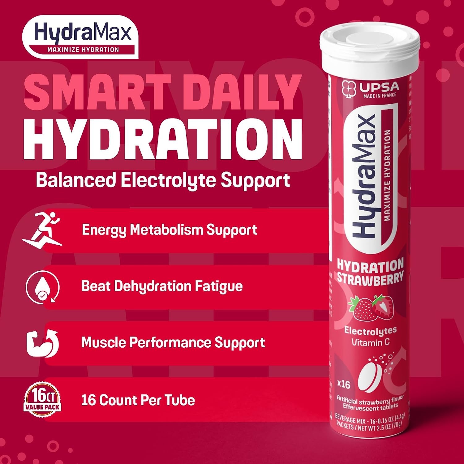 UPSA HydraMax Hydration Strawberry Electrolytes Effervescent Tablets 16 ct – New