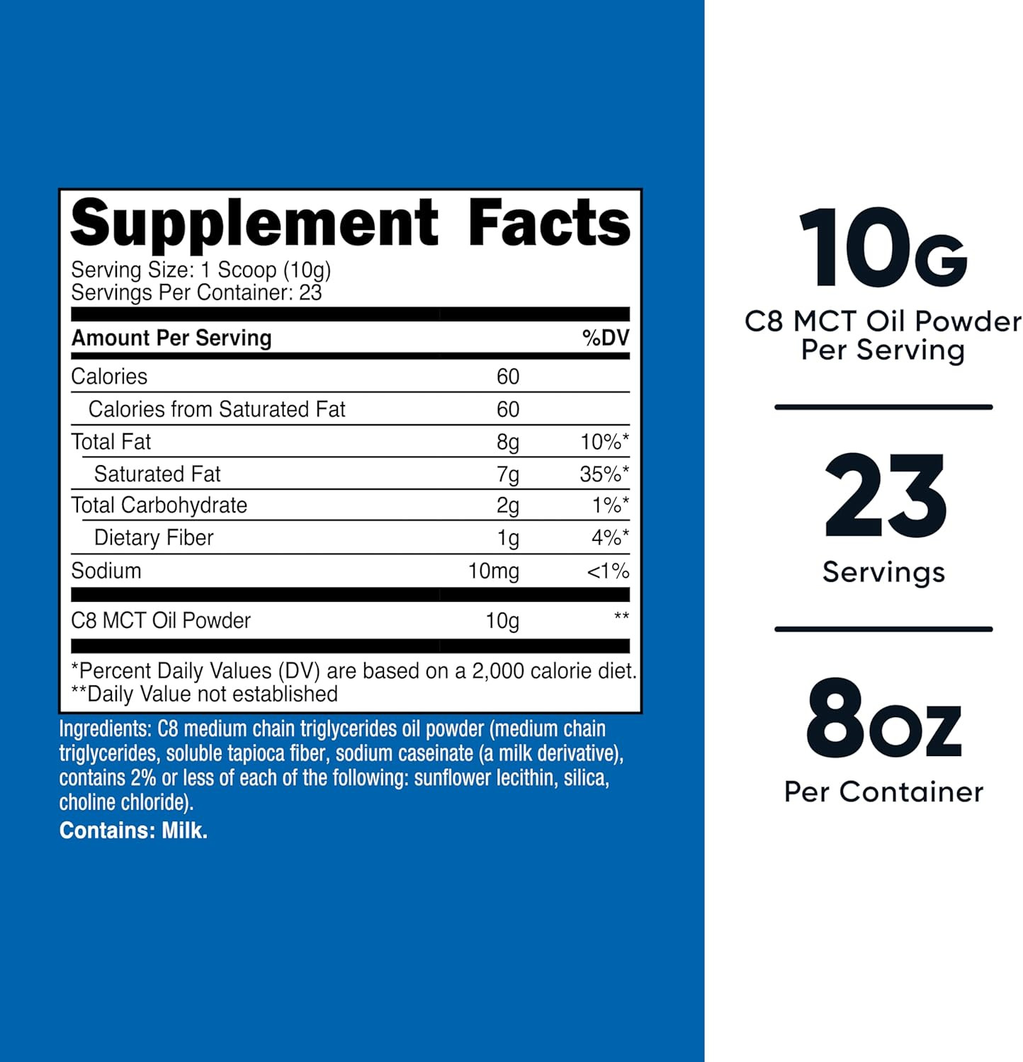 C8 MCT Oil Powder 23 Servings (8Oz) – 95% C8 MCT Oil Powder