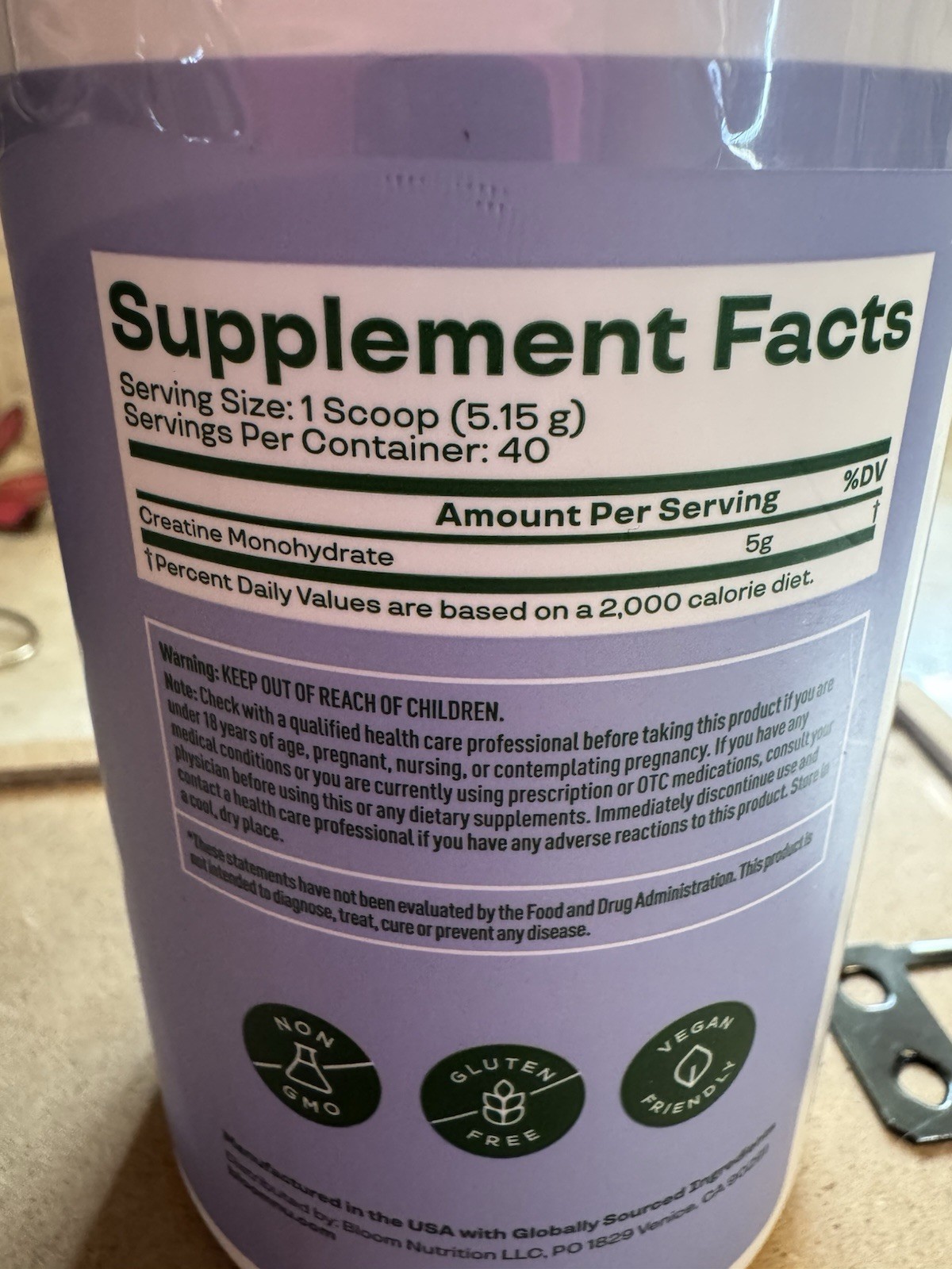 Bloom Creatine Monohydrate Unflavored Powder, 40 Servings – New
