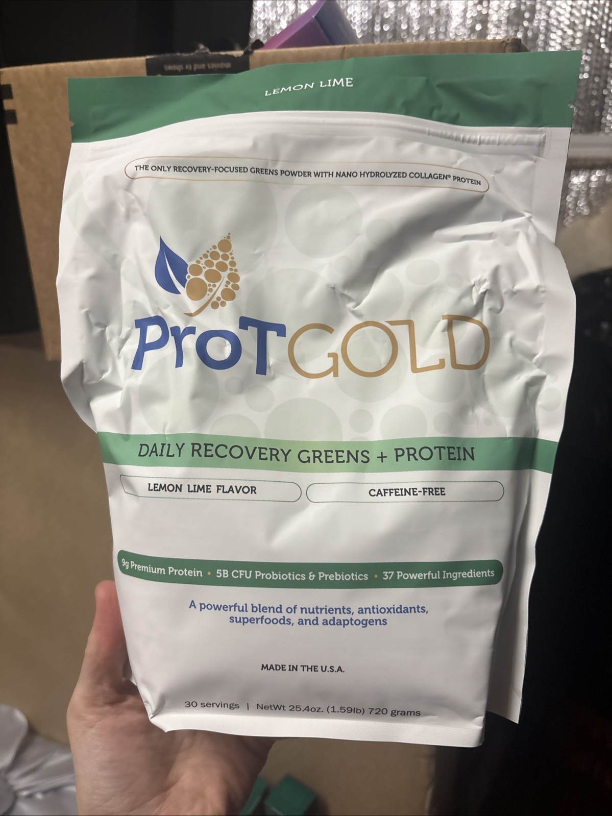 Pro T Gold Daily Recovery Greens And Protein Lemon Lime 25.4oz New Exp 9/2026