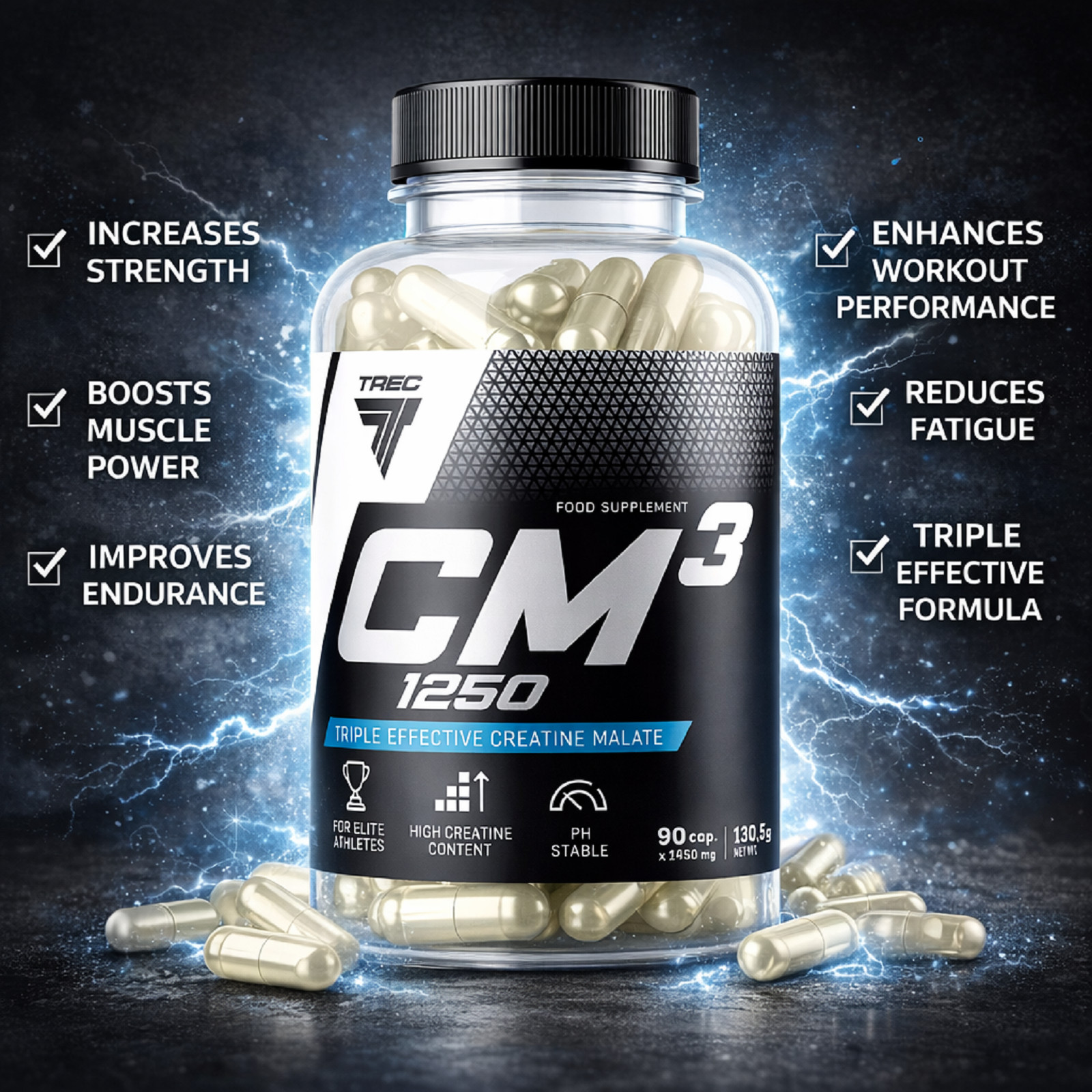 CM3 Tri-Creatine Malate Muskelwachstum Bodybuilding Kapseln Pre Workout