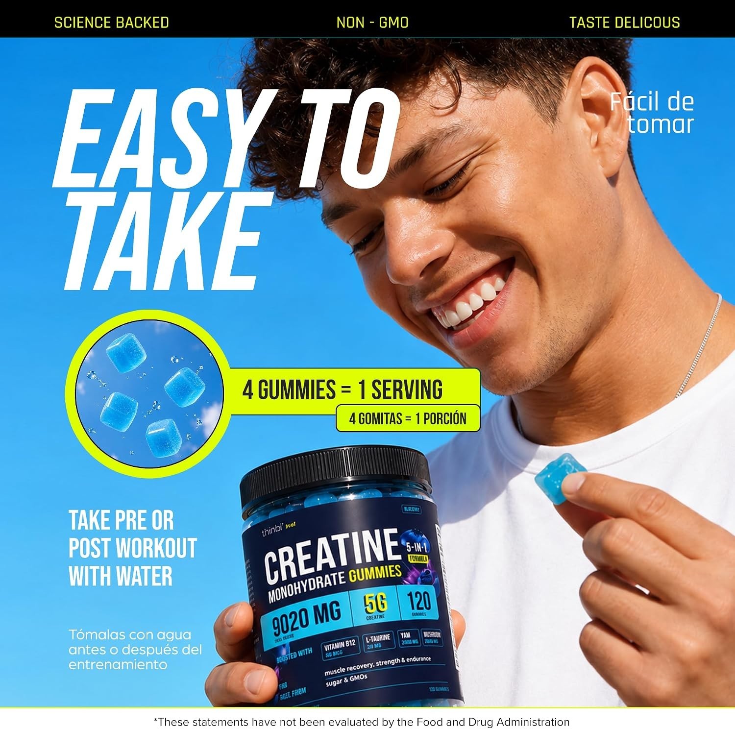 Blueberry Creatine Gummies 5 in 1 Formula for Muscle Recovery Strength Endurance