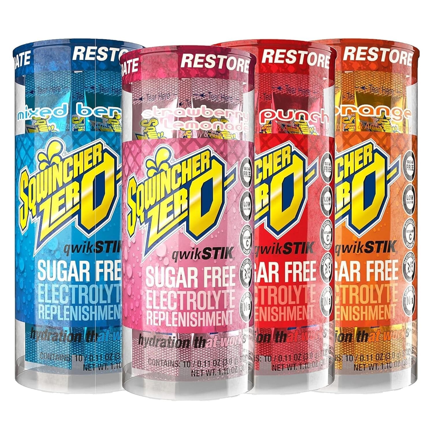 Sqwincher Zero Qwik Stick Electrolyte, 4 Flavor Variety Pack, 10 Count Each