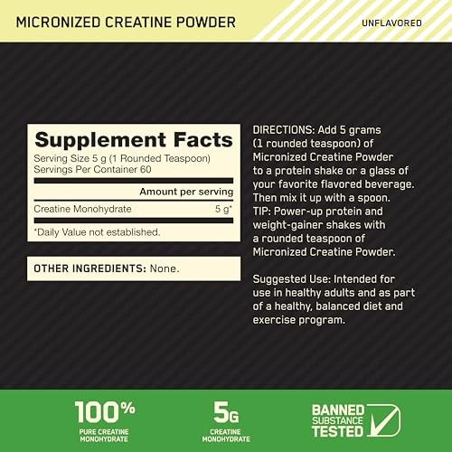 Optimum Nutrition Micronized Creatine Monohydrate Powder, 300g, Unflavored