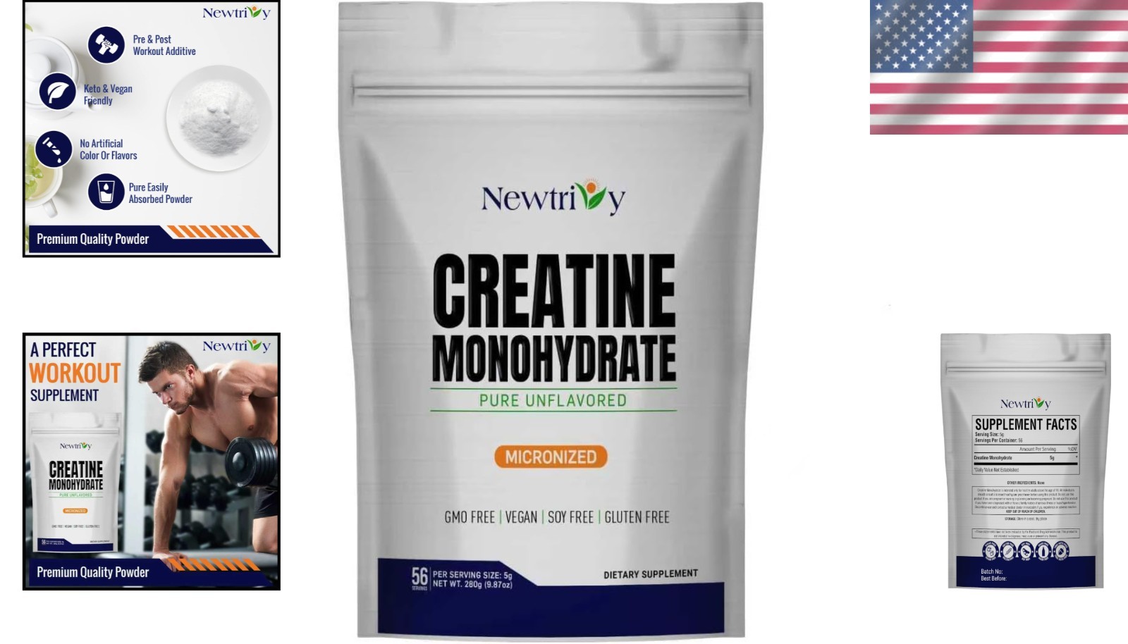 99.9% Pure Micronized Creatine Monohydrate Powder – 280g Unflavored, 56 Servings