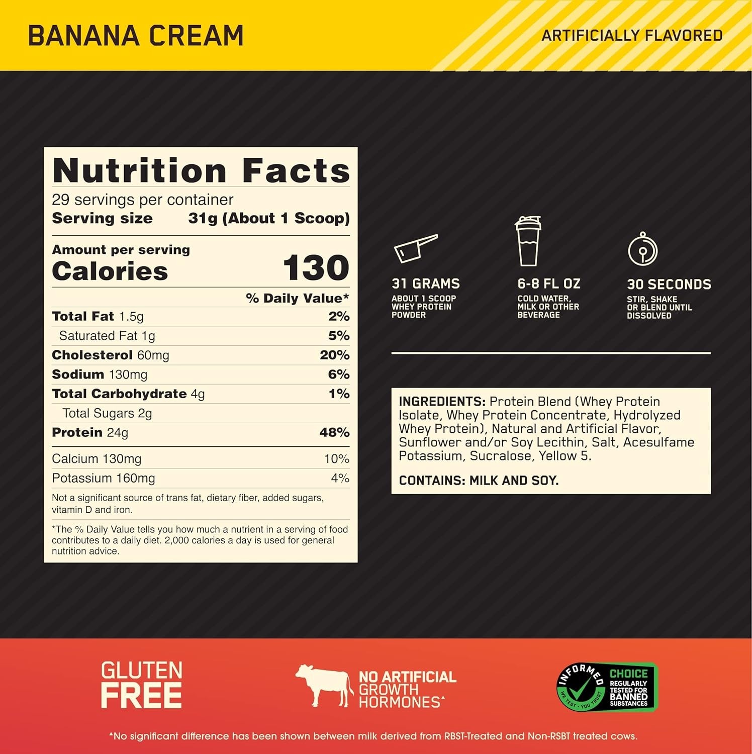 Gold Standard 100% Whey, 2 lbs Banana Cream – High Protein for Workout Recovery