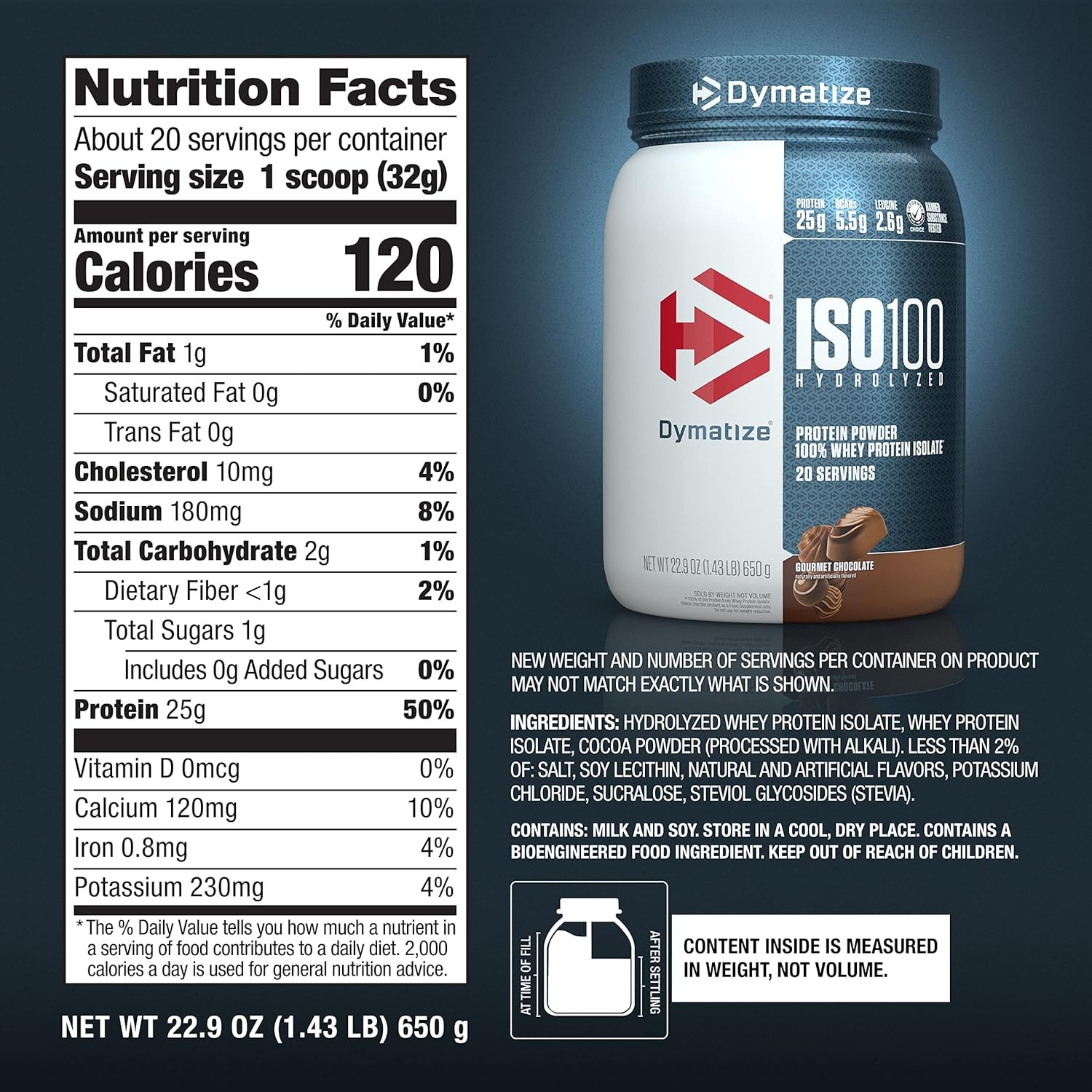 Dymatize ISO100 Whey Protein Powder Isolate, Gourmet Chocolate, 25g of Protein,
